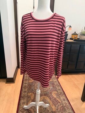 Lou & Grey Pink and Burgundy Striped Long-Sleeve Top